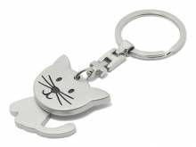 Schl&uuml;sselanh&auml;nger/Taschenanh&auml;nger Katze Metall silberfarben matt mit Schl&uuml;sselring