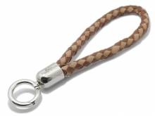 Schl&uuml;sselanh&auml;nger Maat lang Leder hell/mittelbraun geflochten mit Karabiner-Ring