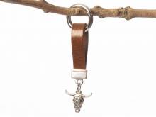 Schl&uuml;sselanh&auml;nger/Taschenanh&auml;nger B&uuml;ffel Leder/Stahl braun/silberfarben handgemacht mit Karabinerring