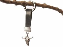 Schl&uuml;sselanh&auml;nger/Taschenanh&auml;nger B&uuml;ffel Leder/Stahl blau/silberfarben handgemacht mit Karabinerring