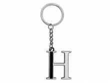 Schl&uuml;sselanh&auml;nger/Taschenanh&auml;nger Gro&szlig;buchstabe H Metall silberfarben/schwarz matt mit Schl&uuml;sselring