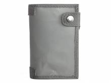 Handgemachte Geldbörse klein/Slim-Pull-Pop-Up Wallet aus upcycling Kunststoff/Leder vegetabil grau mit RFID Schutz