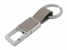 Schl&uuml;sselanh&auml;nger Dion Metall/Leder silberfarben/taupe poliert mit Schl&uuml;sselring und Karabinerhaken
