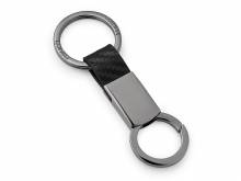 Schl&uuml;sselanh&auml;nger Carreau Metall/Leder schwarz poliert Karbon-Look mit Schl&uuml;sselring und Karabinerring