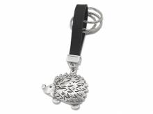 Schl&uuml;ssel-Anh&auml;nger/Organizer Igel Metall/Leder antik-silberfarben/anthrazit handgemacht mit 3 Schl&uuml;sselringen