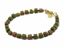 Schmuck-Armband oliv/braun/goldfarben Edelstahl/Naturstein modisch mit Karabiner-Verschluss - Bandl&auml;nge max. ca. 19,5cm