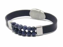 Schmuck-Armband dunkelblau Leder modisch Natur-Steine mit Magnet-Verschluss - Bandl&auml;nge ca. 19cm