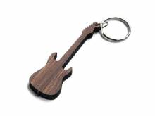 Schl&uuml;sselanh&auml;nger/Taschenanh&auml;nger E-Gitarre Wallnuss-Holz dunkelbraun handgemacht mit Schl&uuml;sselring