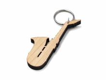 Schl&uuml;sselanh&auml;nger/Taschenanh&auml;nger Saxophon Ahorn-Holz hellbraun handgemacht mit Schl&uuml;sselring