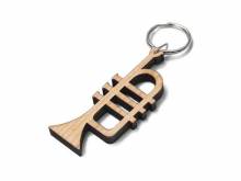 Schl&uuml;sselanh&auml;nger/Taschenanh&auml;nger Trompete Ahorn-Holz hellbraun handgemacht mit Schl&uuml;sselring
