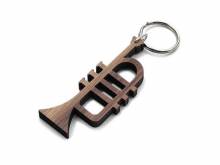 Schl&uuml;sselanh&auml;nger/Taschenanh&auml;nger Trompete Wallnuss-Holz dunkelbraun handgemacht mit Schl&uuml;sselring