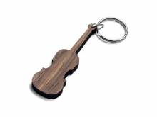 Schl&uuml;sselanh&auml;nger/Taschenanh&auml;nger Violine Wallnuss-Holz dunkelbraun handgemacht mit Schl&uuml;sselring