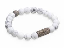 Schmuck-Armband hellgrau Naturstein/Ahornholz elastisch modisch - Bandl&auml;nge ca. 20cm