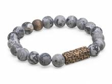 Schmuck-Armband hellgrau Naturstein/Ahornholz elastisch modisch - Bandl&auml;nge ca. 20cm