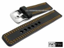 Uhrenarmband 19mm schwarz Leder matt robust orangefarbene Doppelnaht von PATTINI (Schlie&szlig;enansto&szlig; 20 mm)