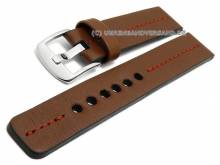 Uhrenarmband 24mm mittelbraun Leder robust matt rote Mittelnaht von PATTINI (Schlie&szlig;enansto&szlig; 24 mm)