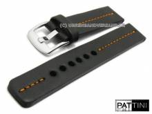 Uhrenarmband 19mm schwarz Leder robust matt orangefarbene Mittelnaht von PATTINI (Schlie&szlig;enansto&szlig; 20 mm)