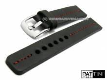 Uhrenarmband 24mm schwarz Leder robust matt rote Mittelnaht von PATTINI (Schlie&szlig;enansto&szlig; 24 mm)