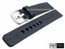 Uhrenarmband 24mm dunkelblau Leder robust matt rote Mittelnaht von PATTINI (Schlie&szlig;enansto&szlig; 24 mm)