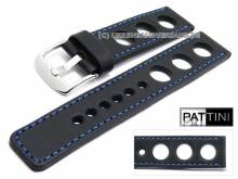 Uhrenarmband 24mm schwarz Leder Racing-Look robust matt blaue Naht von PATTINI (Schlie&szlig;enansto&szlig; 24 mm)