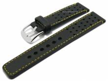 Uhrenarmband 24mm schwarz Leder glatt rustikal Racing-Style gelbe Naht von PATTINI (Schlie&szlig;enansto&szlig; 24 mm)