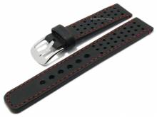 Uhrenarmband 24mm schwarz Leder glatt rustikal Racing-Style rote Naht von PATTINI (Schlie&szlig;enansto&szlig; 24 mm)