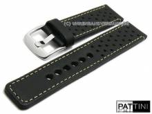 Uhrenarmband 24mm schwarz Leder glatt rustikal Racing-Style helle Naht von PATTINI (Schlie&szlig;enansto&szlig; 24 mm)