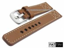 Uhrenarmband 24mm hellbraun Leder helle Naht robust matt von PATTINI (Schlie&szlig;enansto&szlig; 24 mm)