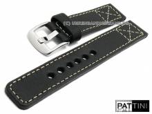 Uhrenarmband 24mm schwarz Leder helle Naht robust matt von PATTINI (Schlie&szlig;enansto&szlig; 24 mm)