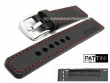 Uhrenarmband Expedition 24mm schwarz Leder matt robust rote Naht von PATTINI (Schlie&szlig;enansto&szlig; 24 mm)