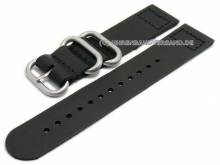 Uhrenarmband 22mm schwarz Leder Military-Look abgenäht (Schließenanstoß 22 mm)