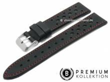 Uhrenarmband 22mm schwarz Leder Racing-Look rote Naht von PEBRO Premium (Schließenanstoß 20 mm)