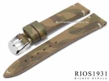 Uhrenarmband Baxter 20mm olivgr&uuml;n-braun camouflage Leder Military-Look helle Naht von RIOS (Schlie&szlig;enansto&szlig; 16 mm)