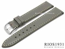 Uhrarmband Pensa 19mm grau RIOS echt Juchtenleder vegetabil gegerbt weiße Naht (Schließenanstoß 16 mm)