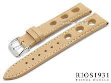 Uhrenarmband Kaluga 19mm beige echt Juchtenleder weiße Naht RIOS (Schließenanstoß 16 mm)