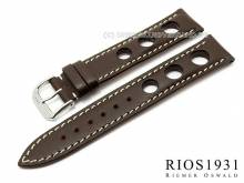 Uhrenarmband Kaluga 19mm dbraun echt Juchtenleder weiße Naht RIOS (Schließenanstoß 16 mm)