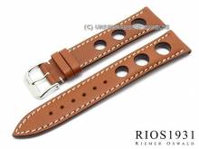 Uhrenarmband Kaluga 19mm braun echt Juchtenleder weiße Naht RIOS (Schließenanstoß 16 mm)