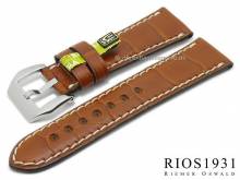 Uhrarmband Modena 24mm braun echt Alligator f&uuml;r Panerai etc. wei&szlig;e Naht (Schlie&szlig;enansto&szlig; 22 mm)
