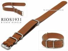 Uhrenarmband NATO Lisbon 22mm mittelbraun Leder glatt matt Durchzugsband von RIOS