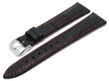 Uhrenarmband Vegas 18mm schwarz Leder Alligator-Pr&auml;gung rote Naht von RIOS (Schlie&szlig;enansto&szlig; 16 mm)