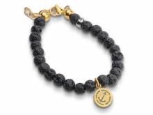 Schmuck-Armband Lavastein/Edelstahl goldfarben bis Verschlu&szlig; Edelstahl goldfarben von CEM - Bandl&auml;nge ca. bis 22cm