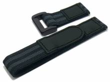 Uhrenarmband 22mm schwarz Nylon 2 graue Streifen mit Schnellwechsel-Stegen & Klettverschluß (Schließenanstoß 22 mm)