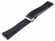 Uhrenarmband 22mm schwarz Nylon/Rubber abgenäht mit Faltschließe passend für OMEGA (Schließenanstoß 20 mm)