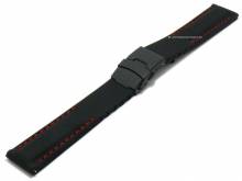 Uhrenarmband 18mm schwarz Silikon rote Naht mit Faltschließe schwarz EASY-CLICK Stege (Schließenanstoß 16 mm)