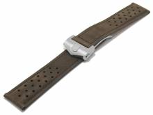 Uhrband 22mm d.braun Leder velourartig Lochmuster Faltschließe pass. für TAG Heuer Carrera u.a. Uhren (Schließe 20 mm)