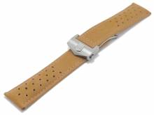 Uhrband 22mm hellbraun Leder velourartig Lochmuster Faltschließe pass. für TAG Heuer Carrera u.a. Uhren (Schließe 20 mm)