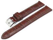 Uhrenarmband XL 22mm mittelbraun Leder Alligator-Pr&auml;gung helle Naht mit EASY-CLICK (Schlie&szlig;enansto&szlig; 20 mm)