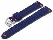 Uhrenarmband 18mm dunkelblau Leder velourartig orange Naht mit Schnellwechselstegen (Schlie&szlig;enansto&szlig; 16 mm)