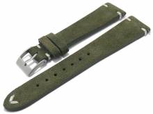 Uhrenarmband XL 21mm dunkelgr&uuml;n Leder velourartig helle Naht mit Schnellwechselstegen (Schlie&szlig;enansto&szlig; 18 mm)