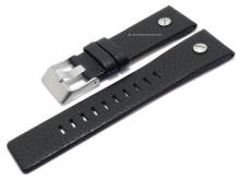 Uhrenarmband 26mm schwarz Leder genarbt matt mit einer Niete (Schließenanstoß 24 mm)
